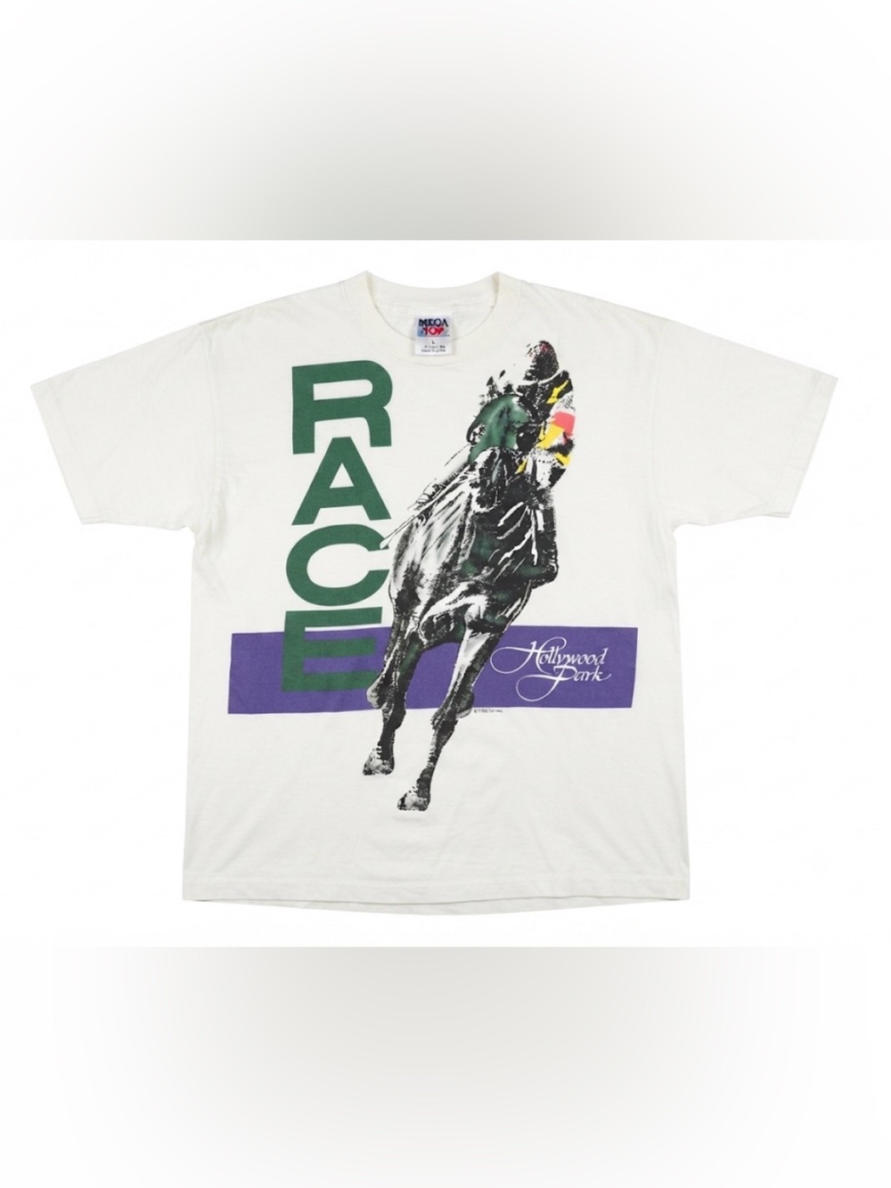 Vintage 1995 Hollywood Park Race Horse Racing Graphic T-Shirt Mega Top Sz L
